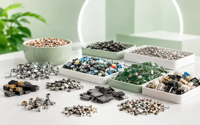 Sorted recoverable materials and components from electronic equipment