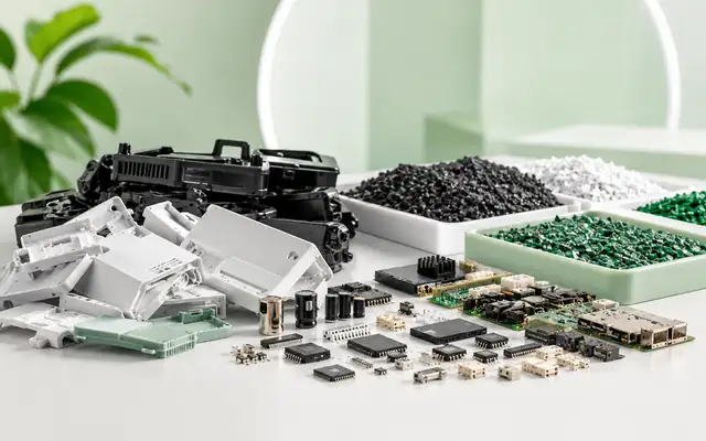 Recoverable plastics and separated electronic components